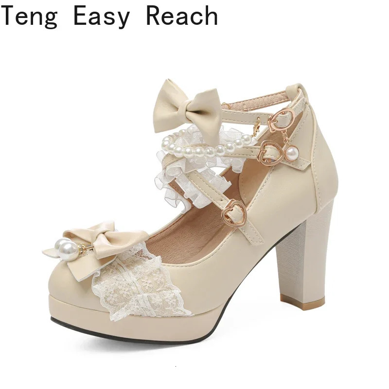 Cross Strap Women High Heels Mary Jane Pumps Party Wedding Cosplay White Pink Black Strawberry Bow Princess Cosplay Lolita Shoes 250318