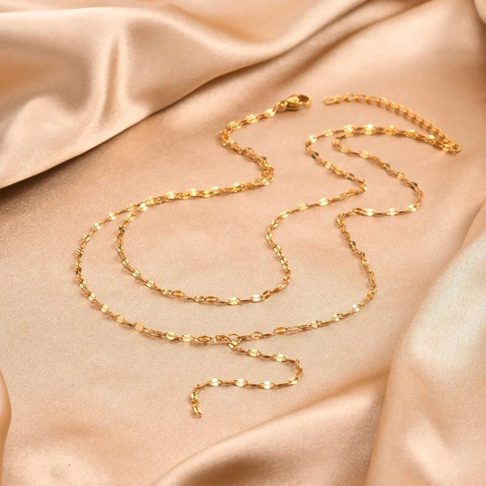 2024 Stainless Steel Lip ChainDouble Layered Fringe NecklaceGold Color Chaoker Fashion Jewelry On Necklace Sets for Women W250318