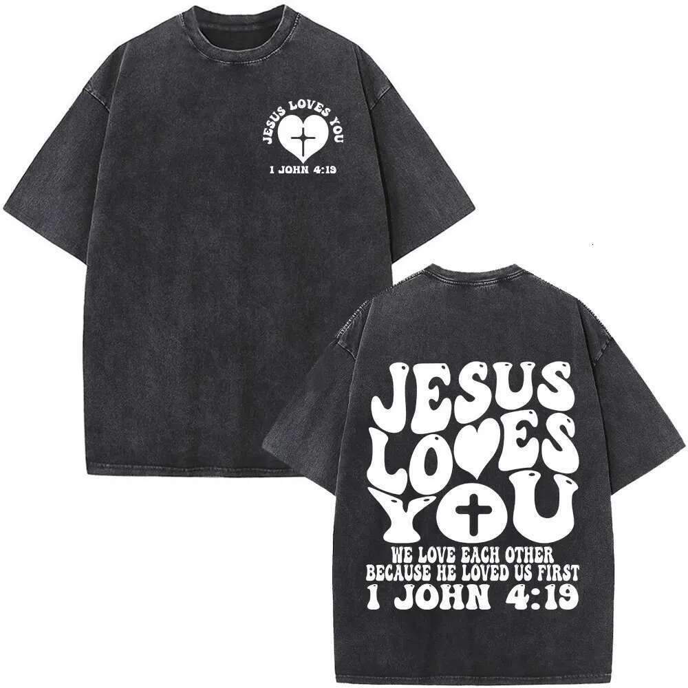 Christian Jesus Bible Text Washed T-shirt for Men and Women Fashion Retro Oversized T-shirt Original Cotton Short Sleeve T-shirt