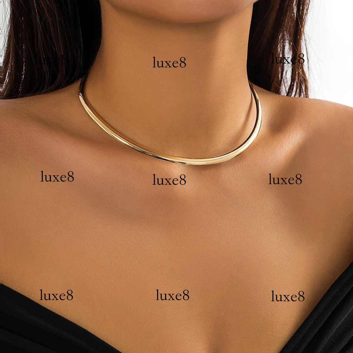IngeSight.Z Punk Smooth Metal Round Torques Choker for Women Simple Gold Color Collar Necklace Party Jewelry Gift