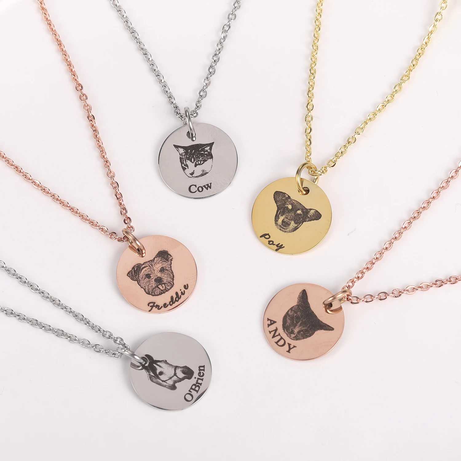 Personalized Pet Photo Disc Necklace For Women Tiny Cat Name Pendant Necklaces Custom Animal 316L Stainless Steel Jewelry Mom W250318