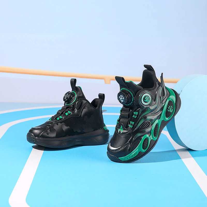 Childrens shoes autumn new waterproof leather rotating buckle flame basketball shoes sport casual shoes W250318