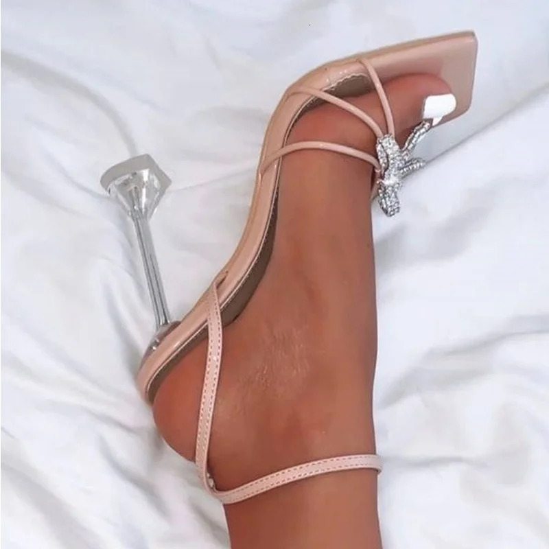 Comemore Womens High Heels Sexy Sandal Women Stiletto Heel Slingback Shoes Woman Summer Fashion Rhinestone Plus Size 42 43 250318