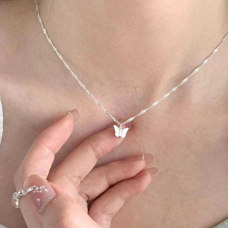 925 sterling silver butterfly necklace simple style charm animal shaped pendant necklace birthday party gift exquisite jewelry for women W250318