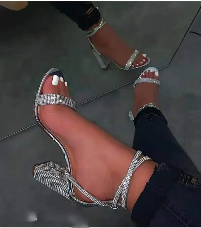 Heel Sandals Women Rhinestone Sexy Transparent High Heels Sandals Female Summer Party Dress Shoes Ladies Pumps Plus Size 250318
