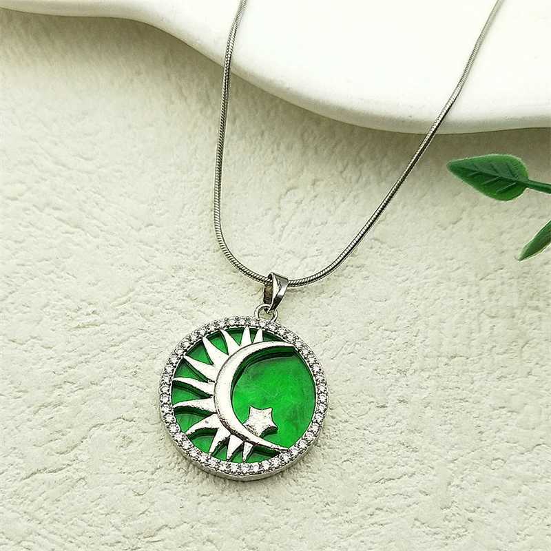 Sun Moon Star Womens Pendant Necklace Stainless Steel Water Diamond Green Magic Womens Charm Chain Jewelry Gift W250318