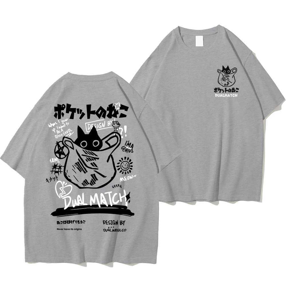 Men Women Cartoon T-Shirts 2024 Summer Harajuku Kawaii Cat Printed Short Sleeve Tees Couple Streetwear Loose Clothes Y2K TopsXJ250318