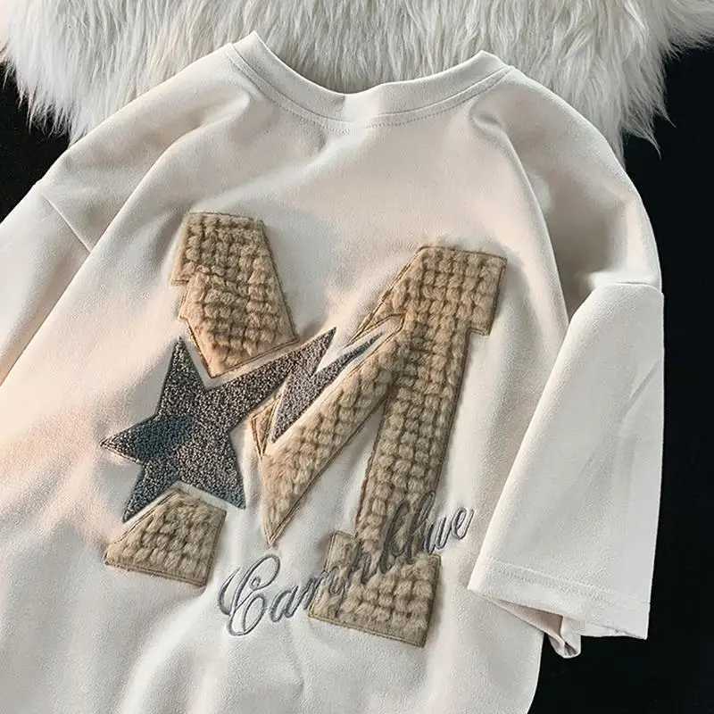 New trend brand American retro letter for men wearing short sleeved T-shirts with loose design students wearing versatile topT250318