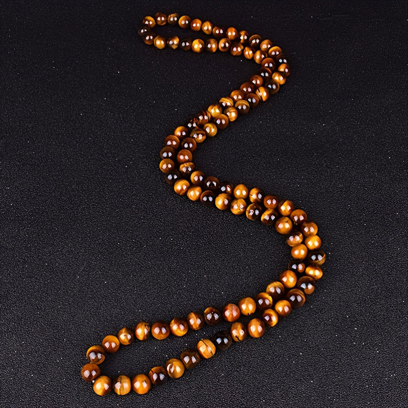 Yellow Tiger Eye Stone Imitation Black Agate Long Necklace Men's 8mm Natural Stone Beaded Item