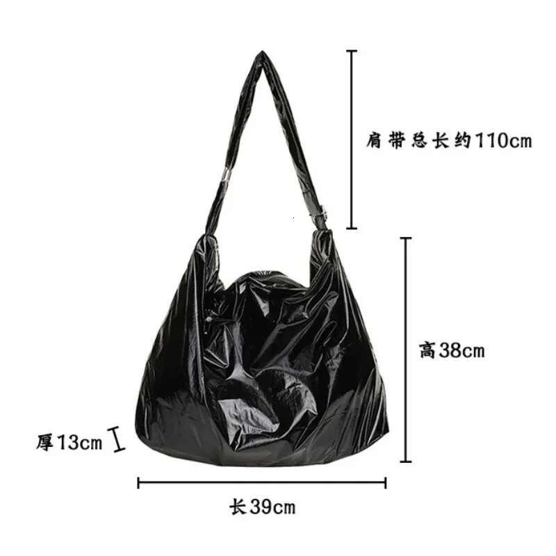 Solid Color Soft Tin Foil Shoulder For Women Korean Style College Student Large Capacity Messenger Casual Crossbody Bag