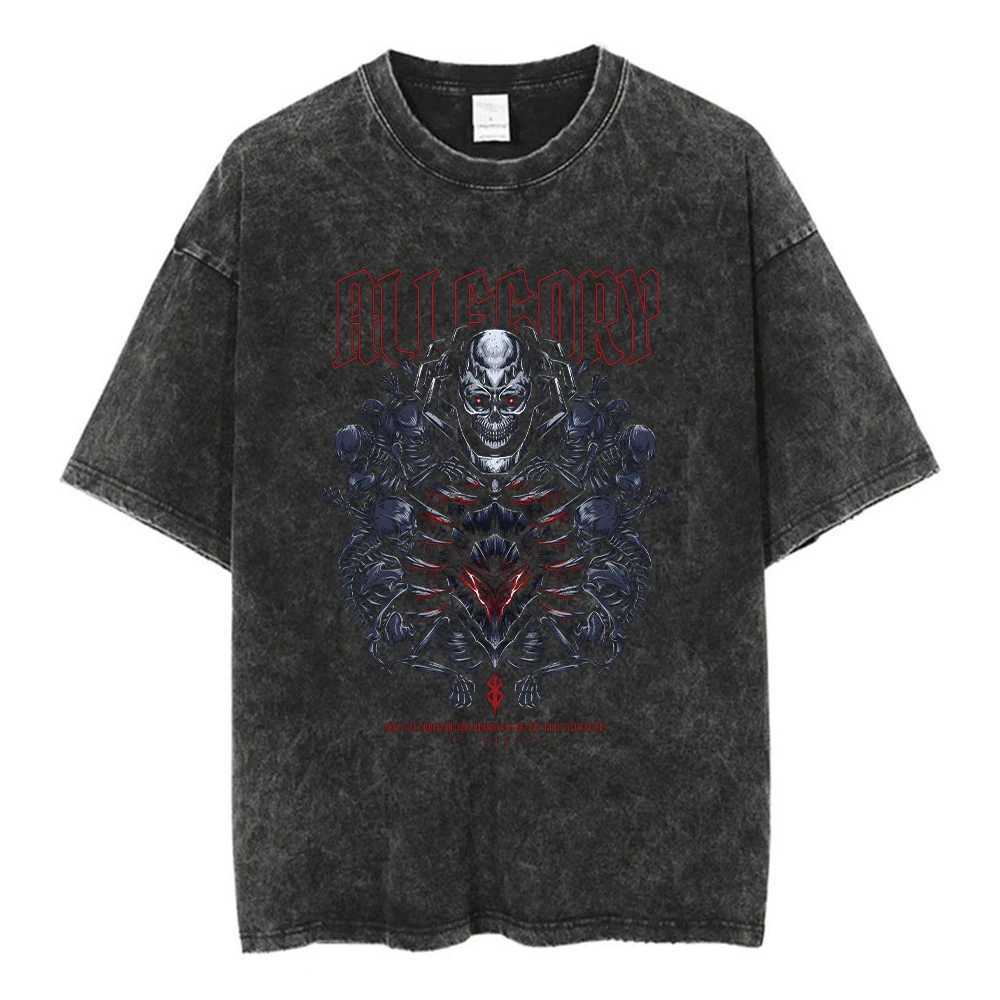 Berserk Guts acid T-shirt retro wash graphic T-shirt mens Harajuku cotton casual short sleeved T-shirt top unisexT250318