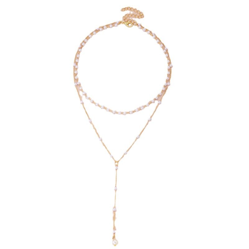 Imitation Pearl Double Necklace Female Personality Y-shaped Pearl Fringe Multi-layer Clavicle Chain Jewelry