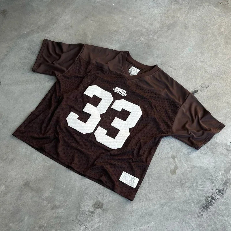 Y2K Mesh Jersey Quick Dry T Shirt Breathable Streetwear Men Women Oversized College Sports Wear Unisex Football Training Wear 250317