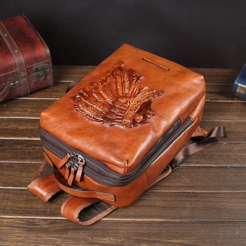 Vintage Men's Backpack Male Laptop Shoulder Bag Men Large Capacity Travel Backpacks Cowhide Schoolbag Indian Cow Leather