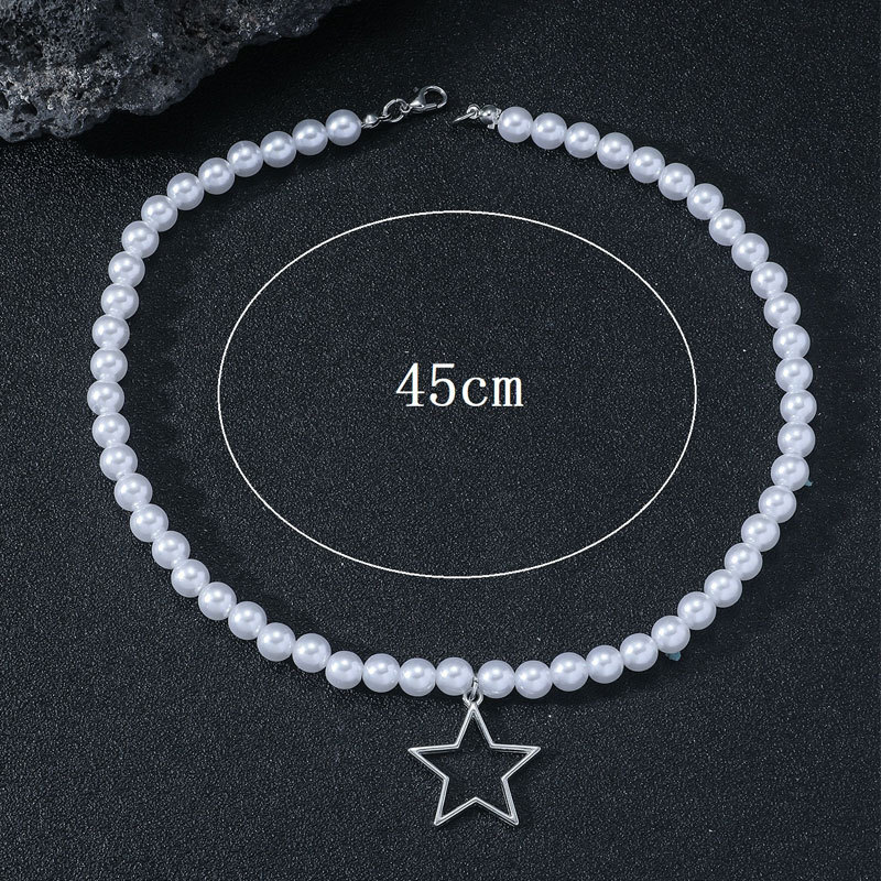 8mm Highlighter Imitation Pearl Necklace For Men And Women Hollow Five-pointed Star Pendant Necklace Jewelry