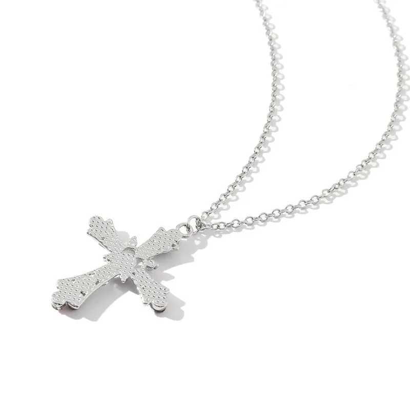 Y2K Fashion Heart Cross Pendant Necklace Pink Crystal Egirl Sweet Kravik Chain Necklace Fashion Party Jewelry Gift W250318