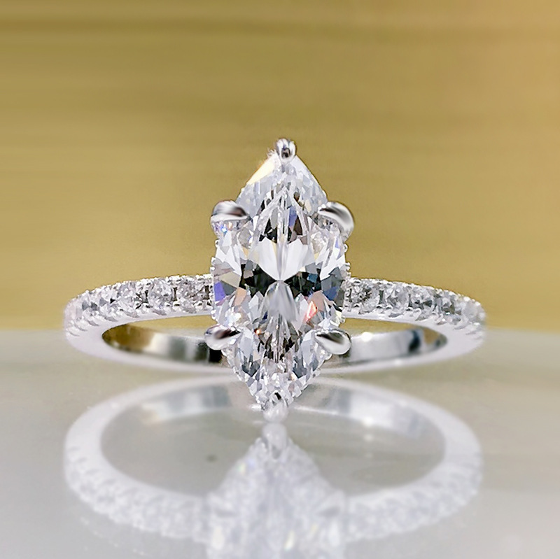 Rulalei Brand Drop Ship Sparkling Wedding Rings Jewelry Sterling Sier Marquise 5A Cubic Zircon Dia Gemstones Party Eternity Women Couple Ring Set