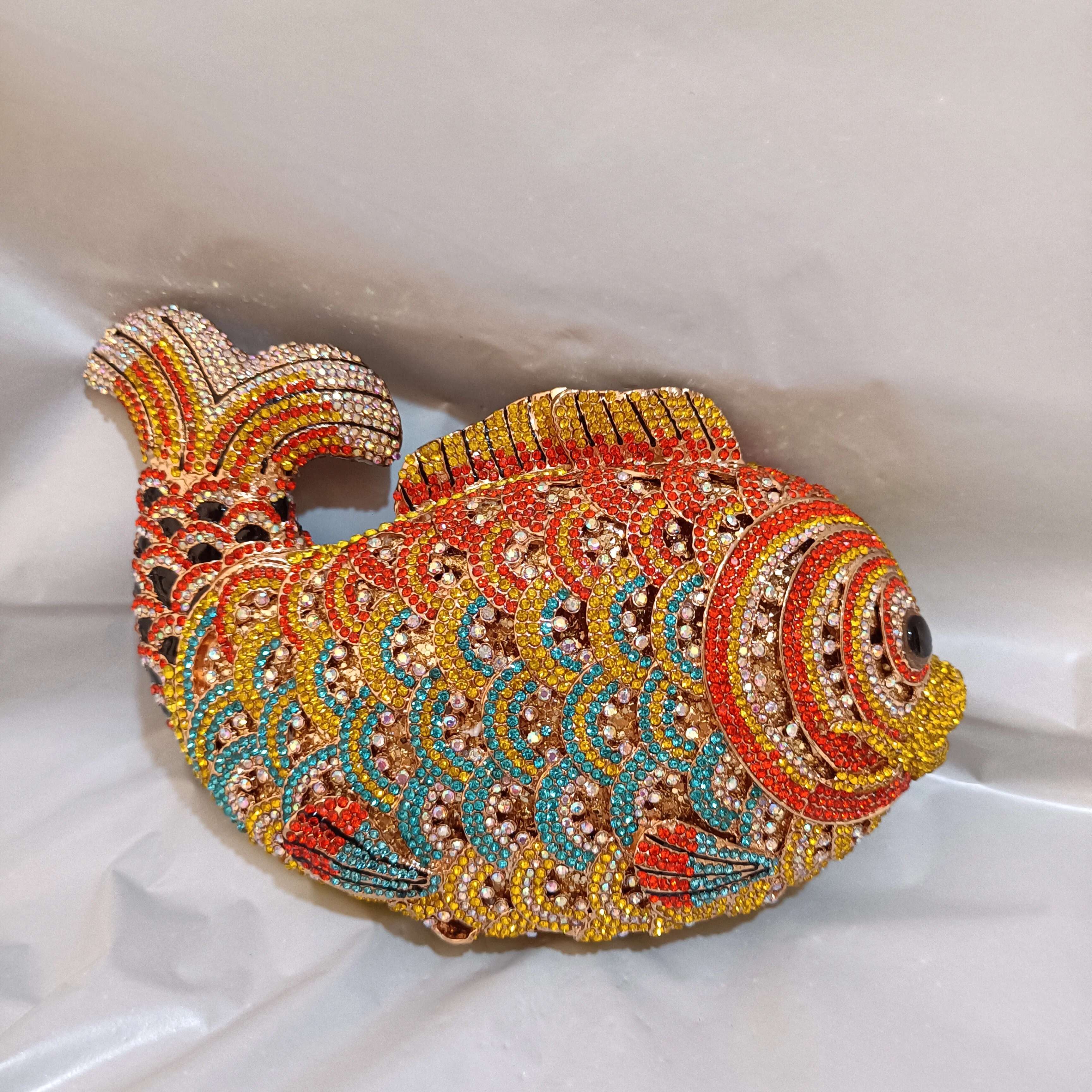 Women Fish Rhies Clutch Purse Gold Stones Evening Minaudiere Bags Wedding Bridal Handbags Party Dinner Purses Clutches Bag