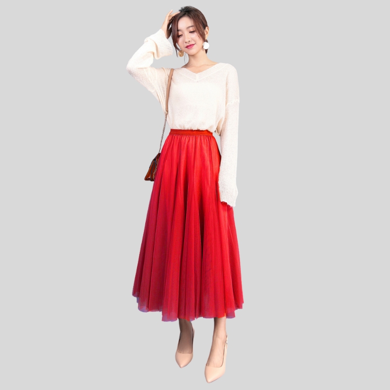 Spring pendulum puffy ankle-length skirt high waist slim fairy skirt mesh skirt