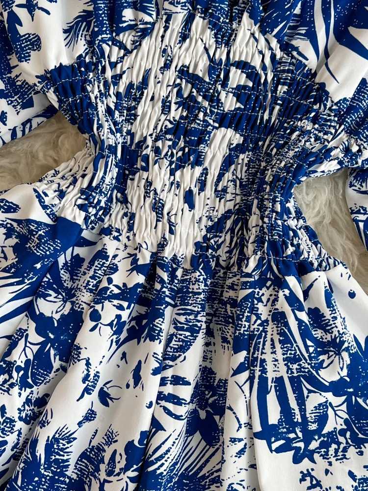 Summer Womens Sexy V-neck Puff Slve Printed Womens jumpsuit Black/Red/Blue/Yellow Wide Leg jumpsuit Resort Beach New Fashion X2503181