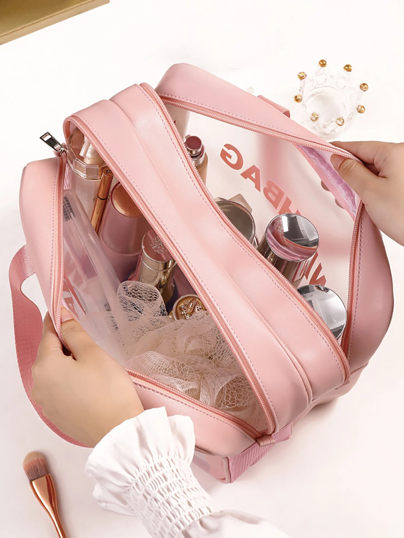 Travel Origanizer Large Transparent Dry Wet Separation Makeup Bag for Traveling and Home 250314