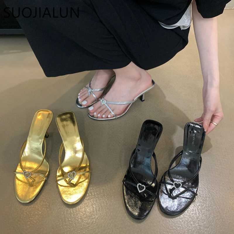 SUOJIALU 2023 Summer New Style Slippery Fi Narrowband Womens Elegant Sandals Thin High Heels Dress Slippery Flip Cover Y250317
