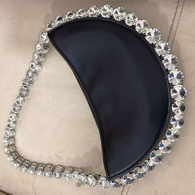 Half Moon Rhies Sequin Bag Designer Purses For Women 2023 New Fashion Shiny Dia Handbags Evening Party Bags