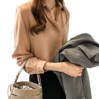 Autumn 2022 New Korean Style Solid Color Long sleeved Top Minimalist Shirt Women's