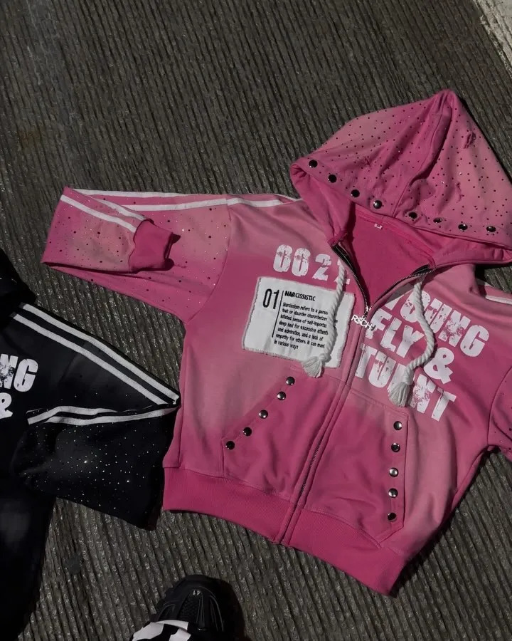 Gothic Punk Hip Hop Washed Hoodie Y2k Retro Klein Stone Stripe Embroidery Zip Up Hoodies Rock Harajuku Men Women Streetwear 250317