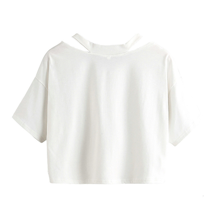 AA Style Off Shoulder Hollow Sexy Solid Color T-Shirt V-Neck Short Sleeved Loose Women's Top