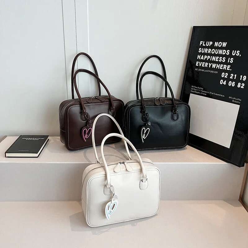 LEFTSIDE Design Small PU Leather Tote For Women 2024 Y2k Retro Fashion Solid Color Underarm Shoulder Bag Handbags