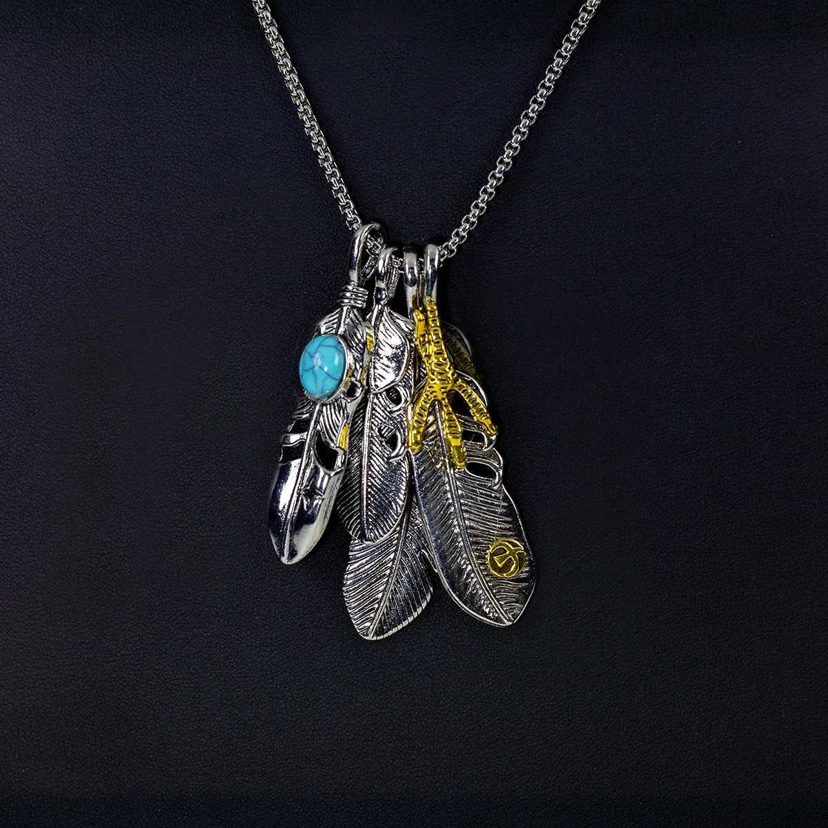 Takahashi Retro Feather Pendant Necklace for Men Women - Trendy Long Sweater Chain Unisex Hip-Hop Jewelry Wholesale Leaf Des W250318