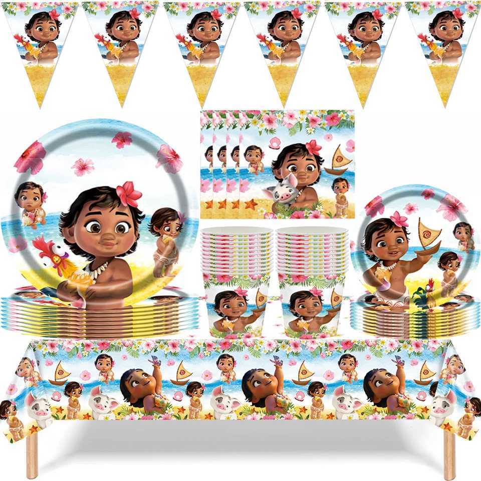 Moana Theme Party Set Oceania Plate Banner Cup Plate Kids Birthday Party Decoration baby Girls Favor Event X250318