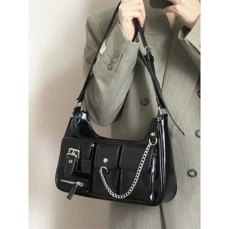 Richme Punk Womens Bag 2025 Trend New Design Chains Crossbody Shoder Bags Harajuku Y2k PU Individuality Ladies Bags Y250318