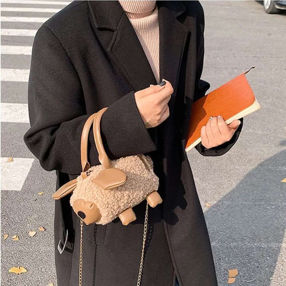 Cartoon Sheep Shape Small Handbag Shoulder Women's Plush Chain Crossbody Mini Bag