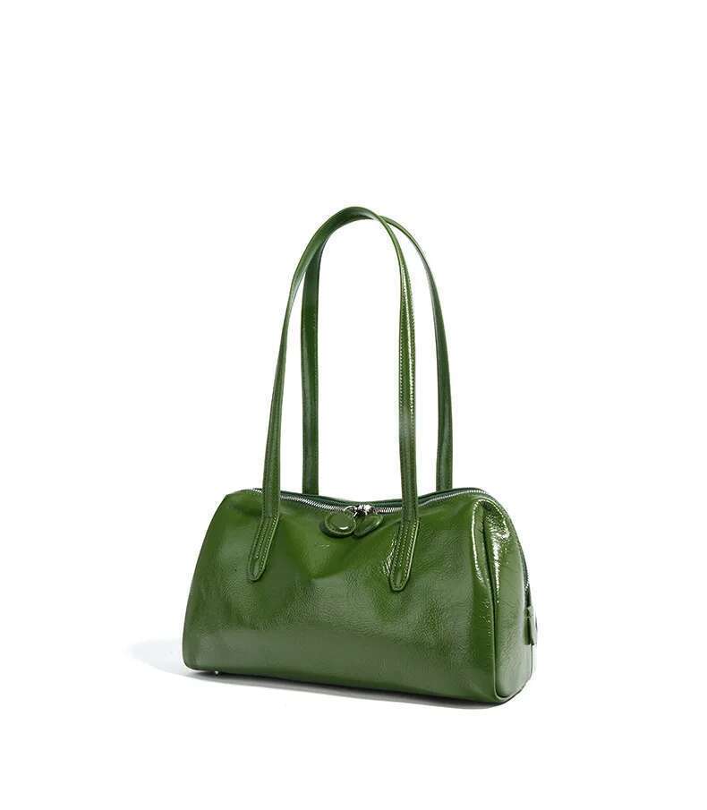 Green Bags Retro Women Bag Oil Wax Cowhide Leather Handbag Vintage Boston Pillow Lady Daily Purses