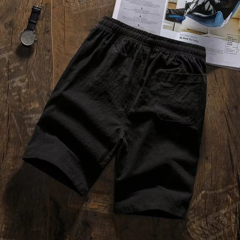 Summer Linen Shorts Women Plus Size Cotton Linen Short Pants Elastic Waist Knee Length Shorts With Pockets M-5XL 250318