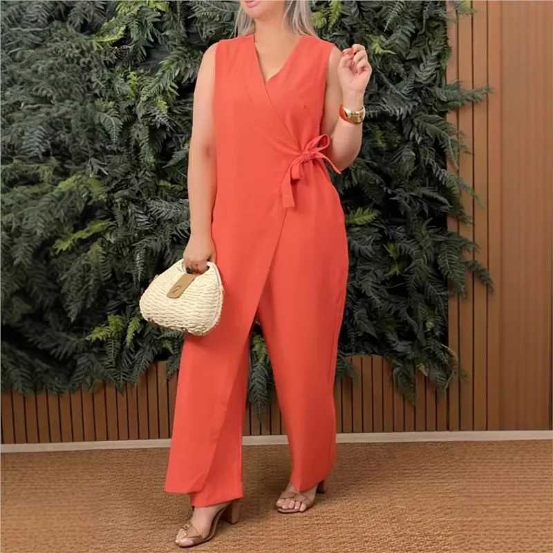 2025 spring/summer new womens solid color V-neck strapless casual and comfortable wide leg jumpsuit X250318