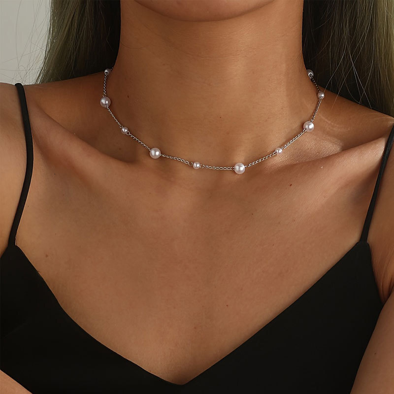 Size 4/6mm Pearl Chain Necklace Women Simple Everything Choker Clavicle Chain Jewelry