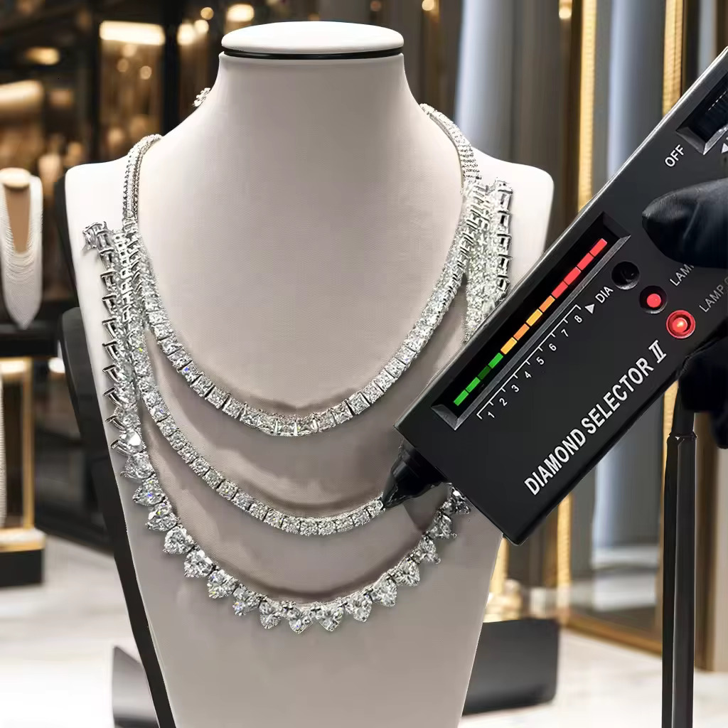 Hip Hop VVS 925 Sterling Silver Moissanite Diamond Tennis Chain Necklace for Women Men