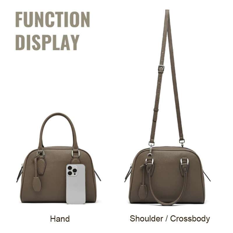 New Genuine Leather Women Minimalist Boston Bowg Bag For Ladies Large Capacity Shoulder Messenger Cowhide Crossbody Handbag