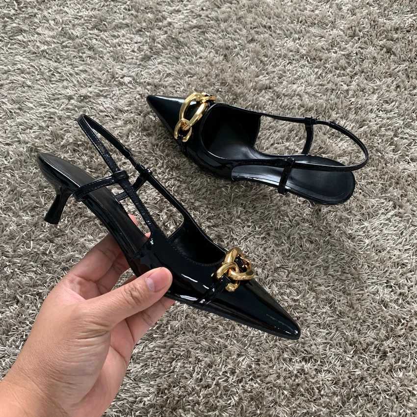 2024 Chain Cat High H Wen Slingback Sandals Wan Pumps Womens Wedding High Heels Modern Shoes Y250317
