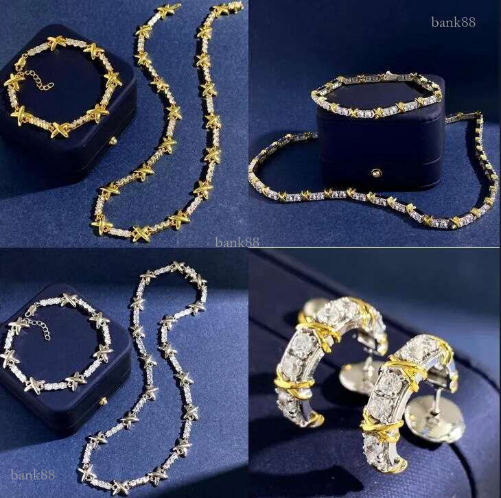 925 Sterling Silver Plated Gold Necklace Hugs Kisses X Cross Thirty Stone Diamond Bracelets for Women Classic Luxury Fashion Brand Party Fine Jewelry