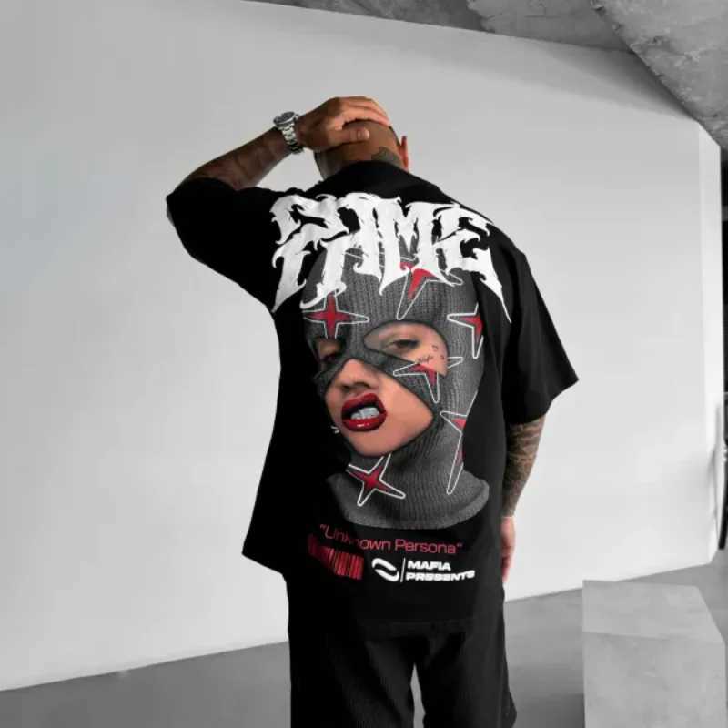 Mens subculture large pattern 3D printed short sleeve Harajuku vintage street style short sleeve oversized crew neck T-shirtT250318