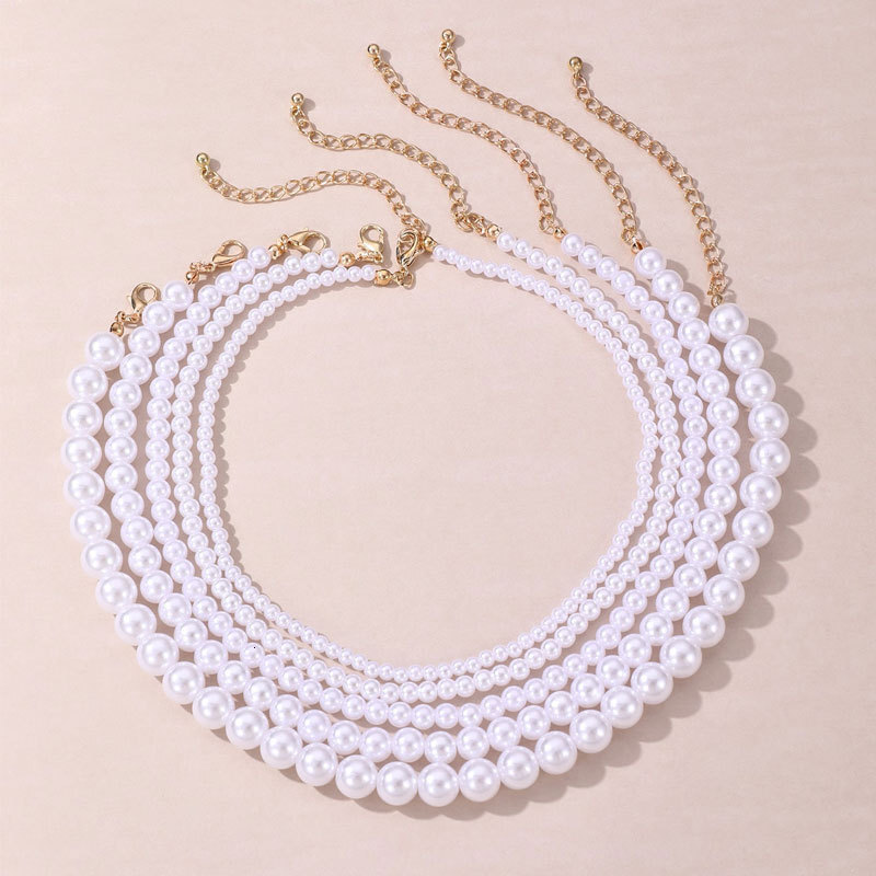 4/5/6/8/10mm Imitation Pearl Necklace Women Simple Everything Collared Collar Chain Chain Jewelry
