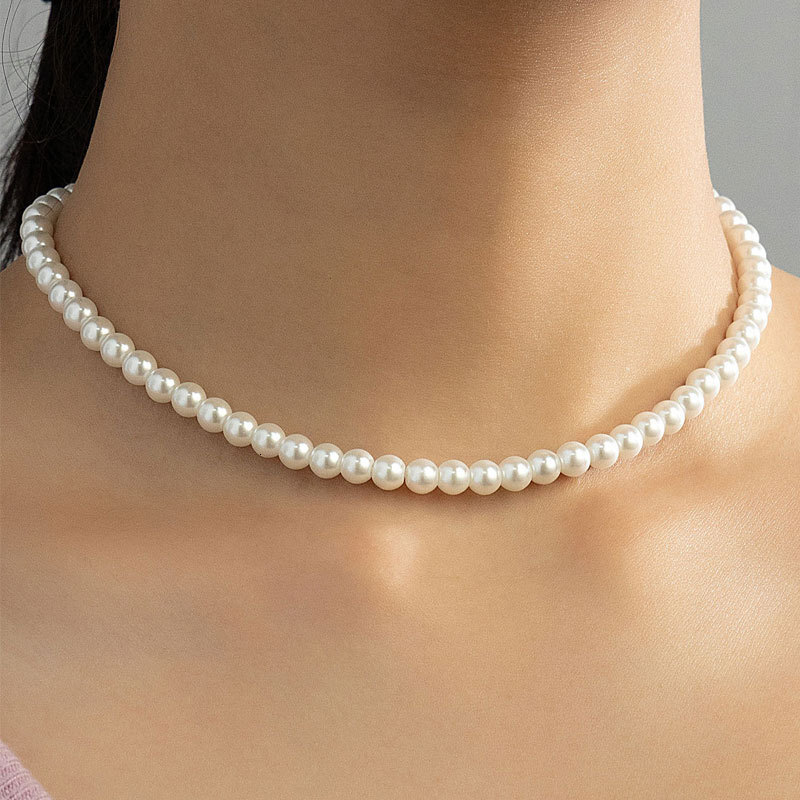 6/8mm Imitation Pearl Necklace Women's Highlighter ABS Artificial Pearl Choker Collarbone Chain Jewelry