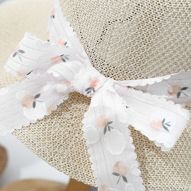 Wave edged large eave fisherman for women in summer, thin knit, breathable, fashionable, polka dot bow ribbon sun protection hat