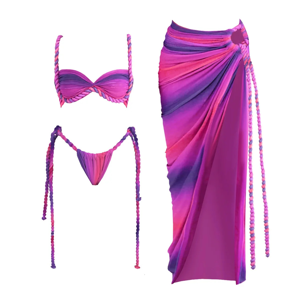 3pcs crochet bikini womens swimsuit sexy suspender Biquini push up 250318