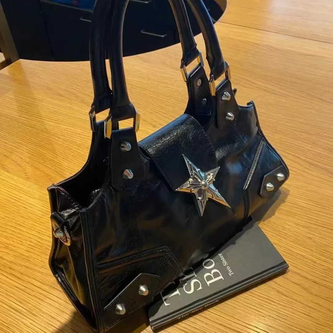Y2K Korean Gothic Star Girl Black Bag Ahetic Retro Fairy Grunge Punk Gothic Wallet Shoder Handbag Bucket Handbag Wen Y250318