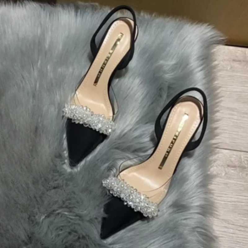 Wen Slingback High H Summer Luxury Sandals Wen Designers Elegant Pointed Toe High Heel Sandals Transparent Party Shoes Y250317